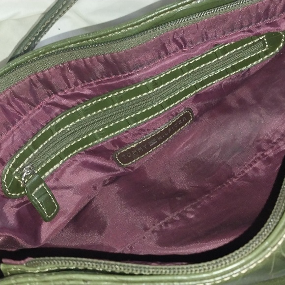 Vintage 00s Tommy Hilfiger faux croc dark green handbag - Picture 4 of 9